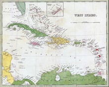Closeup Shot Of An Antique Map Of Cuba And The Caribbean From The Out Of Print 1841 Goodrich Atlas