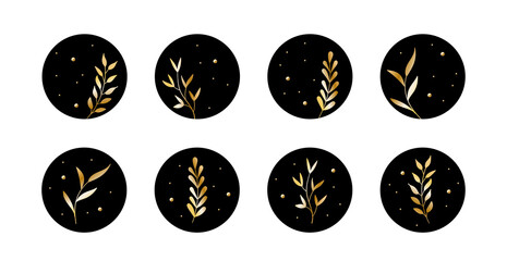 Wall Mural - vector highlight story cover icons for social media. abstract black circle backgrounds with golden l