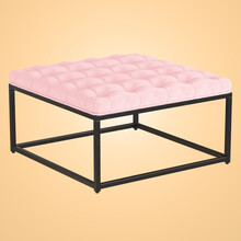 Bench With Pink Leather Quilted Seat And Dark Metal Base On Isolated Background. 3d Rendering