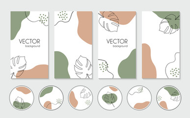 Wall Mural - vector organic stories templates and highlight cover icons for social media. abstract backgrounds fo