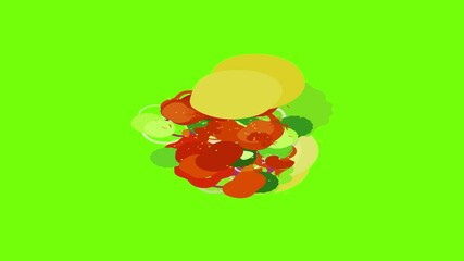Wall Mural - Burger big icon animation cartoon object on green screen background