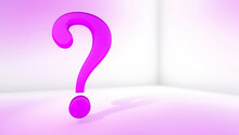 3d Rendering Of A Purple Question Mark In The Corner Of A Brightly Lit Pink Room