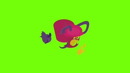 Wall Mural - Kettle girl icon animation cartoon object on green screen background