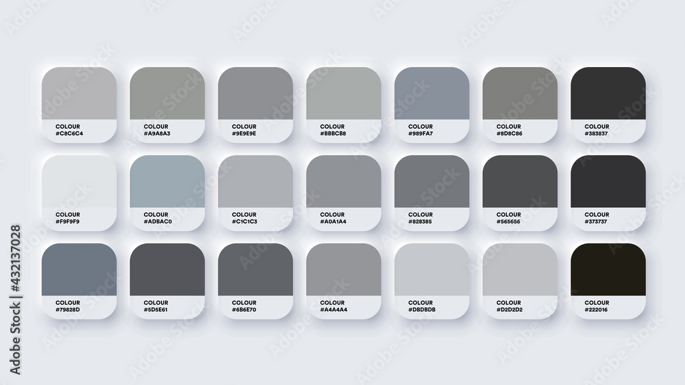 Pantone Colour Palette Catalog Samples Grey in RGB HEX. Neomorphism ...