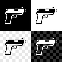 Canvas Print - Set Pistol or gun icon isolated on black and white, transparent background. Police or military handgun. Small firearm. Vector