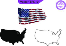 USA Flag And Map. Distressed American Flag. Clip Art, Betsy Ross 1776 13 Stars Flag Set, Patriot Flag, Military Flag, American Flag. Transparent  Background. Only Commercial Use. 	
