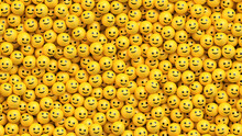 Huge Pile Of Yellow Balls With Smiling Faces. Social Media And Communications Concept Vector Background