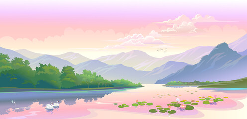 Wall Mural - Violet skies over a beautiful mountain range.