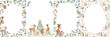 © Bianca - Christmas invitation frame template with woodland animals and winter foliage watercolor illustration