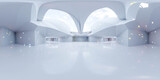 Fototapeta  - 360 degree full panorama view of modern white futuristic technology concept building interior 3d render illustration hdri hdr vr style