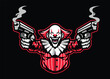 scary look clown mascot character with the guns
