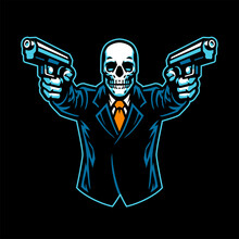 Skull Wearing Suit Aiming The Guns
