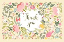Beautiful Greeting Card "Thank You". Bright Illustration, Can Be Used As Creating Card,invitation Card For Wedding,birthday And Other Holiday And Cute Summer Background.