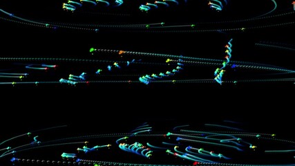 Wall Mural - abstract group flight of multicolored particles in outer space leaving a trail. festive, beautiful, 