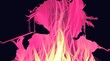 Silhouette of a prostitutes of Yoshiwara brothel having smoke tubes  with pink flame