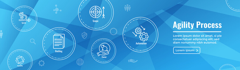 Agile Scrum Process and development icon set web header banner