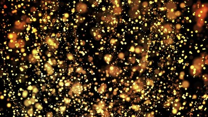 Wall Mural - gold glowing particles flow in viscous liquid and bright glisten. science fiction. 4k 3d sci-fi back