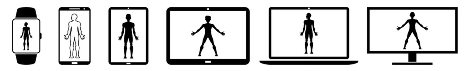 Wall Mural - display human, body, male, adult, man icon devices set | web screen device online | laptop vector il
