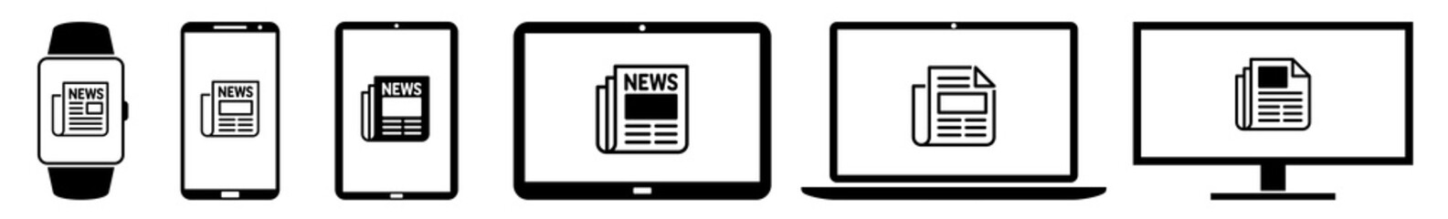Wall Mural - display newspaper, news, daily, paper, press icon devices set | web screen device online | laptop ve