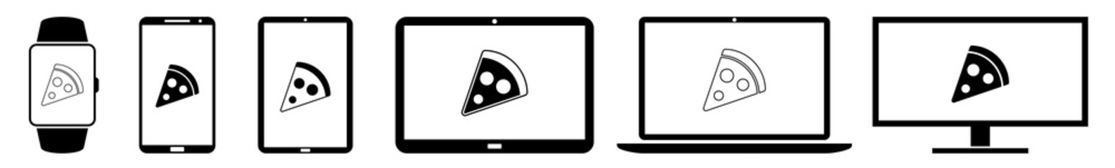 Wall Mural - display pizza, slice, pizzas, slices, italian, delivery, service icon devices set | web screen devic