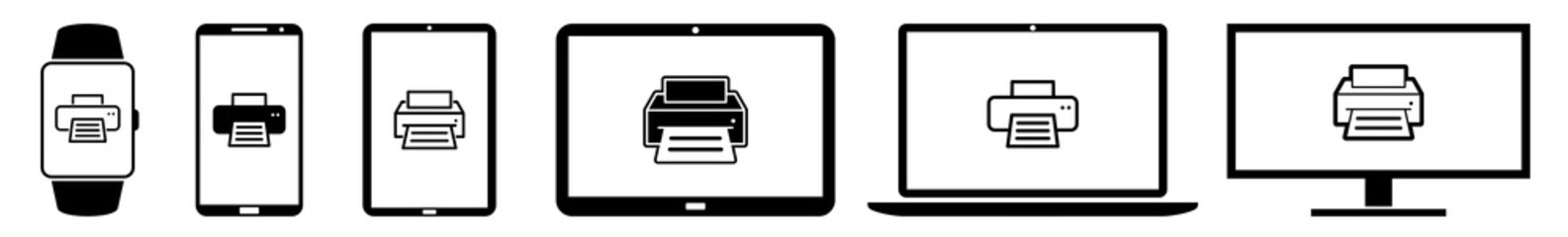 Wall Mural - display printer, printers, printing, paper, office, ink, laser icon devices set | web screen device 