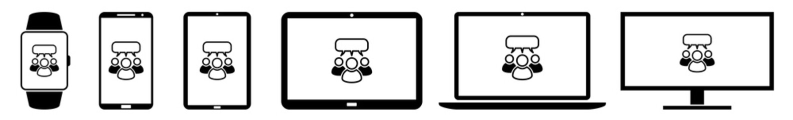 Wall Mural - display work, group, bubble, balloon, speech, discuss, talk icon devices set | web screen device onl