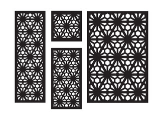 Sticker - Modern flowers cnc pattern. Decorative panel, screen,wall. Vector cnc panel for laser cutting. Template for interior partition, room divider, privacy fence