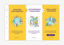 Upper-extremity Prostheses Tasks Onboarding Vector Template. Responsive Mobile Website With Icons. Web Page Walkthrough 3 Step Screens. Daily Living Activities Color Concept With Linear Illustrations