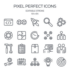 Wall Mural - devops related editable stroke outline icons set isolated on white background flat vector illustrati