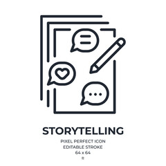 Canvas Print - storytelling concept editable stroke outline icon isolated on white background flat vector illustrat