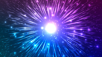 Wall Mural - Vector illustration of faster than light (FTL) interstellar or intergalactic travel. Speed of light and hyperspace.