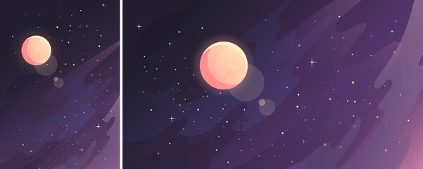 Wall Mural - moon in starry sky. space landscape in vertical and horizontal orientation.