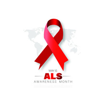 ALS Awareness Month With Ribbon And Text Vector Illustration.