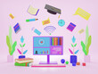 © WIROT - Concept for online education Online training courses specialization training exercises It can be used for web design, banners, promotional materials. Three dimensional rendering design Pink background