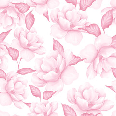 Seamless pattern with flowers. Pink floral pattern in watercolor style, tileable