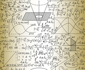 Wall Mural - mathematical manunuscripts and technical drawings on the old paper, scientific vector seamless patte