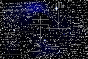 Wall Mural - mathematical vector endless seamless pattern with formulas, figures and calculations handwritten on 