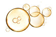 Leinwandbild Motiv golden yellow bubble oil or serum isolated on white background