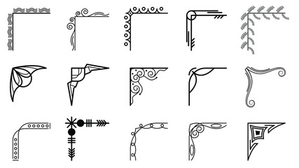 Set Hand Draw Of Corners Different Shapes Flower Decoration Vector Design Doodle Sketch Style For Wedding And Banner