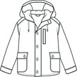 COAT, Fashion flat sketch. Technical drawing APPAREL template. WATER REPELLENT FOR KIDS.