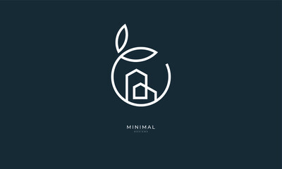 Canvas Print - A line art icon logo of a house/home with a leaf circle