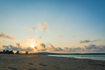 Wall Mural - Black Sea beach landscape in Turkey at sunset - beautiful sunset beach  of the Black Sea in Sinop, Turkey