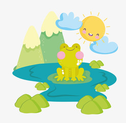 Sticker - cute frog landscape