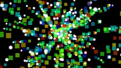 Wall Mural - abstract flying colorful squares on the background of white flying particles in space. beautiful squ