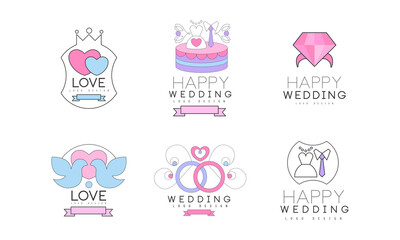 Poster - Wedding and Love Logo Design with Dove, Engagement Ring and Heart Vector Set