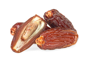 Poster - Dried date fruits isolated on a white background. Pile of dates, Arabic food. Mabroom dates.