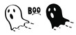 Slogan boo with eyeballs and no smiling face. Happy halloween party on 31 october fest. Ghosts pictogram. Flat vector ghost sign. Cartoon spook seamless pattern. Zombie, monster, spooky symbol. Boo