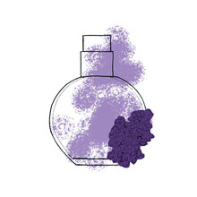 Purple Perfume Bottle Sketch Illustration. Isolated Woman Perfume. . Print For Shirts, Wallpaper, Poster, Cards, Gift Voucher