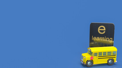 The school bus and tablet for online learning or e learning concept 3d rendering.