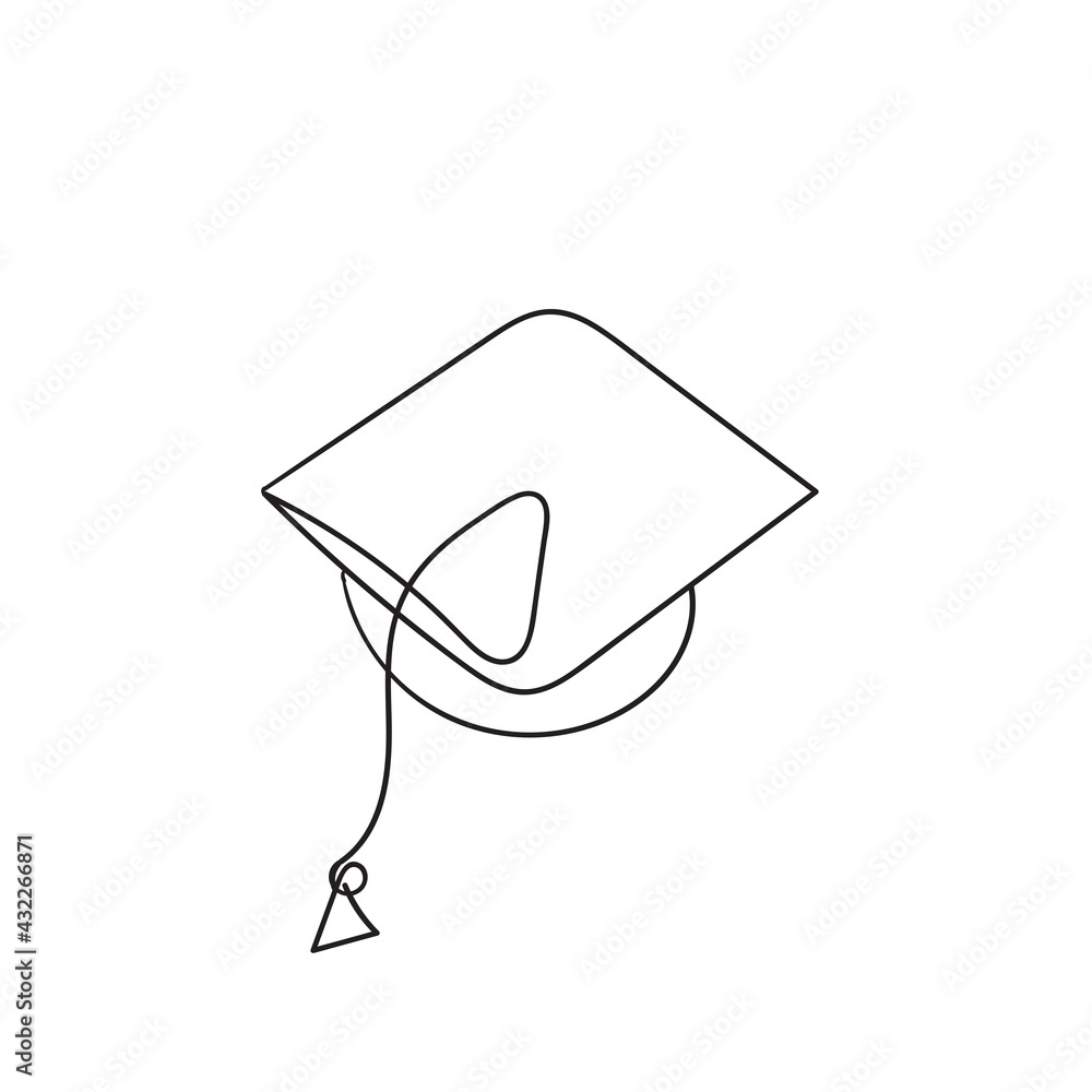 graduation hat illustration in continuous line art style vector ...